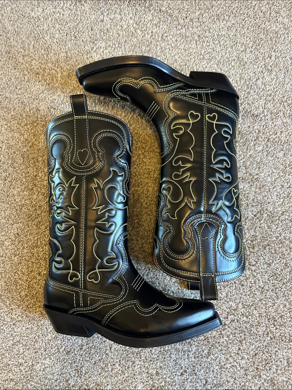 Ganni Black Western Embroidered Cowboy Boots